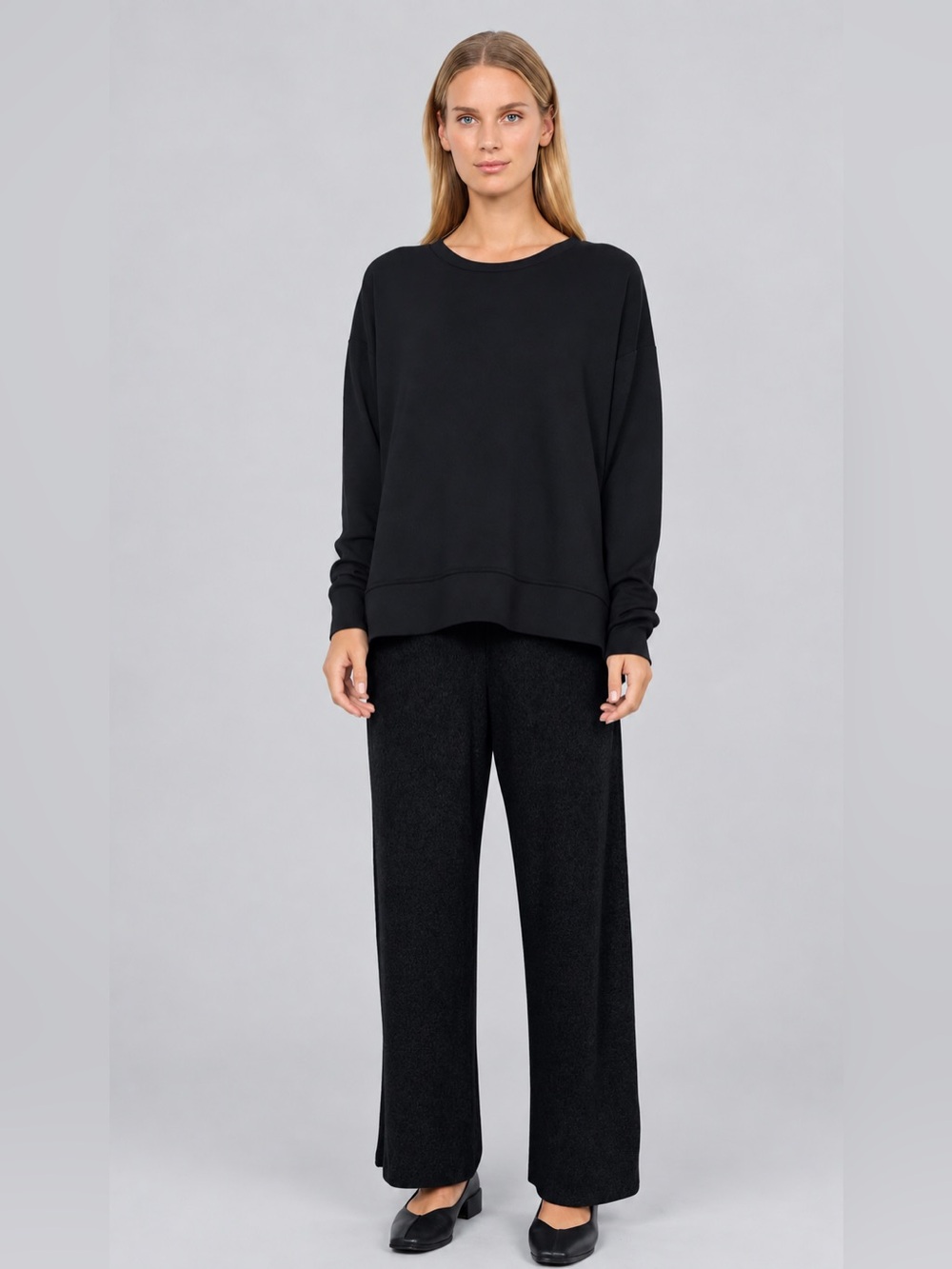 Soybu Black Ribbed Crewneck Pullover Sweater